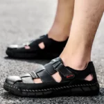 Sandales Noires Cuir Tres Confortable